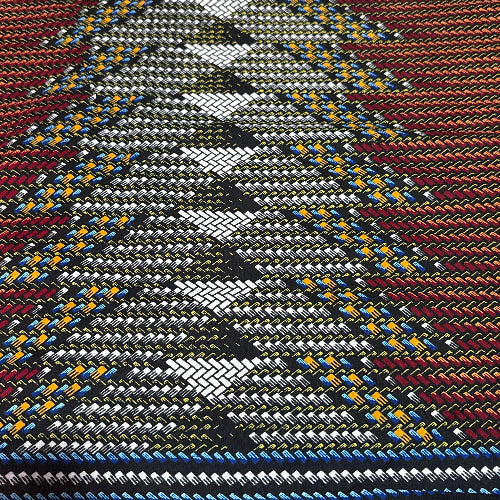 Close-up of a woven fabric with a multicolor pattern