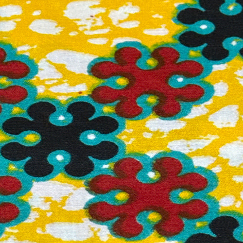 Colorful floral pattern on a textured fabric background