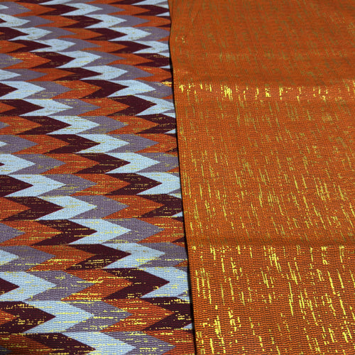 Two different fabric textures side by side, one with a zigzag pattern and the other with a textured surface.