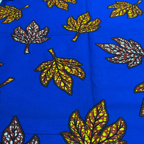 Fabric with leaf pattern on a blue background