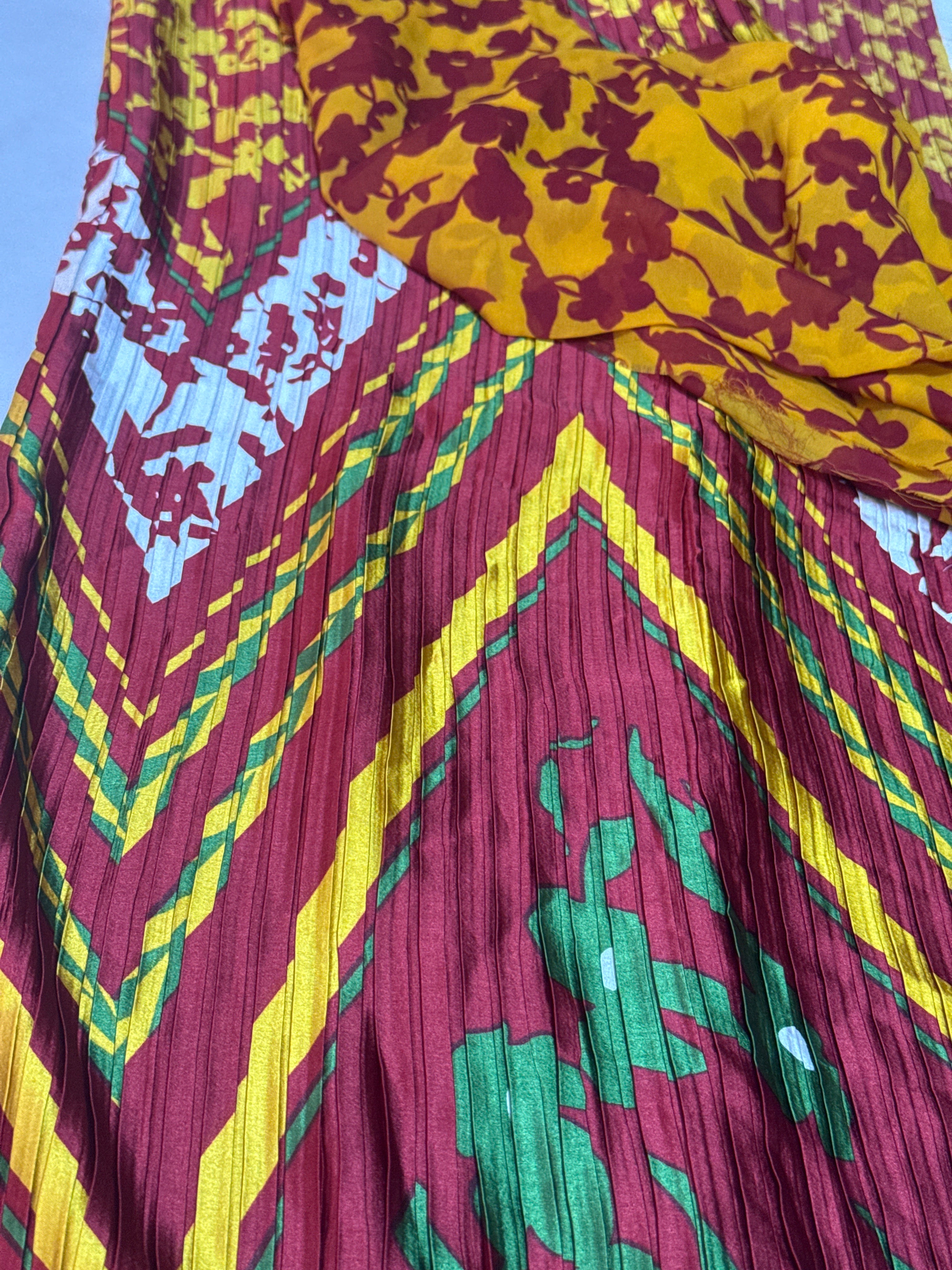 Firabella Pleated Premium Printed Silk & Chiffon Fabrics Combo