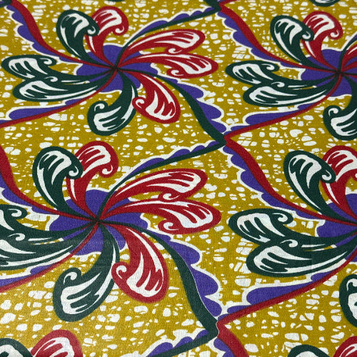 Colorful floral pattern on a textured fabric background