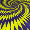 Op art design with yellow and purple spiral pattern
