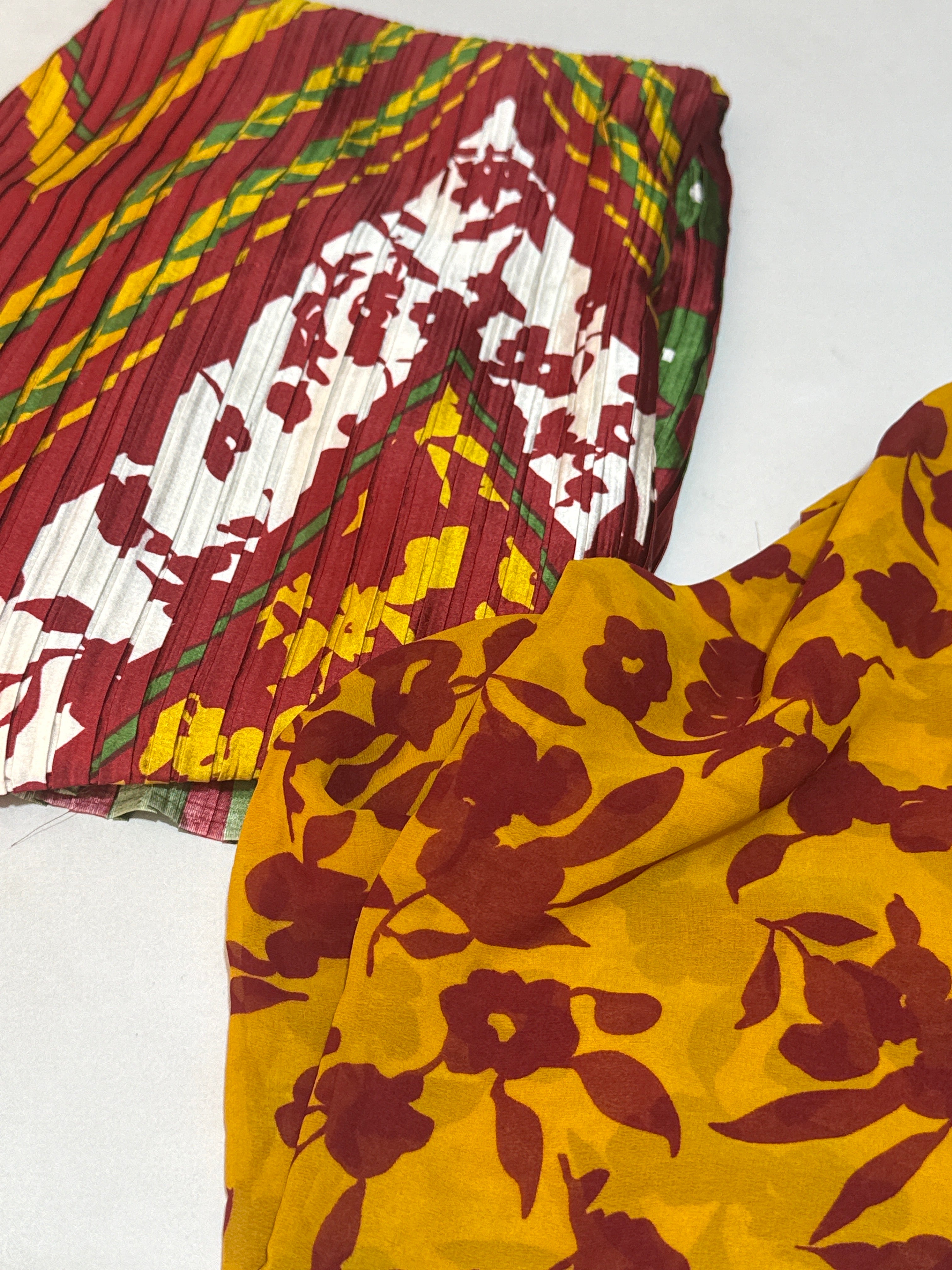 Firabella Pleated Premium Printed Silk & Chiffon Fabrics Combo