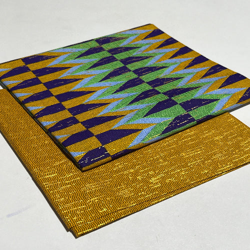 Two fabric swatches with geometric patterns on a white background