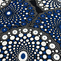 Pattern of blue and white circles on a black background