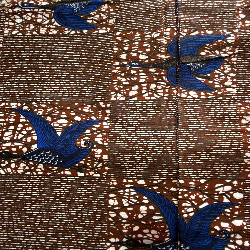 Brown fabric with blue floral patterns