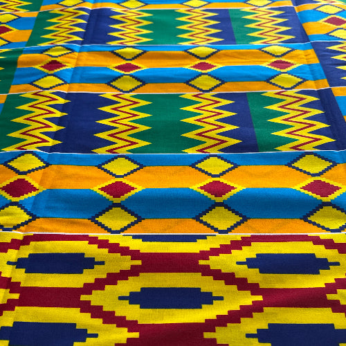 Collection of colorful fabric with geometric patterns