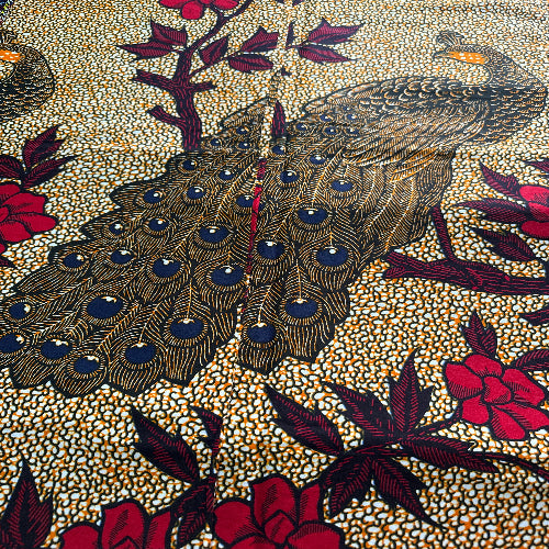 Decorative fabric with peacock and floral pattern