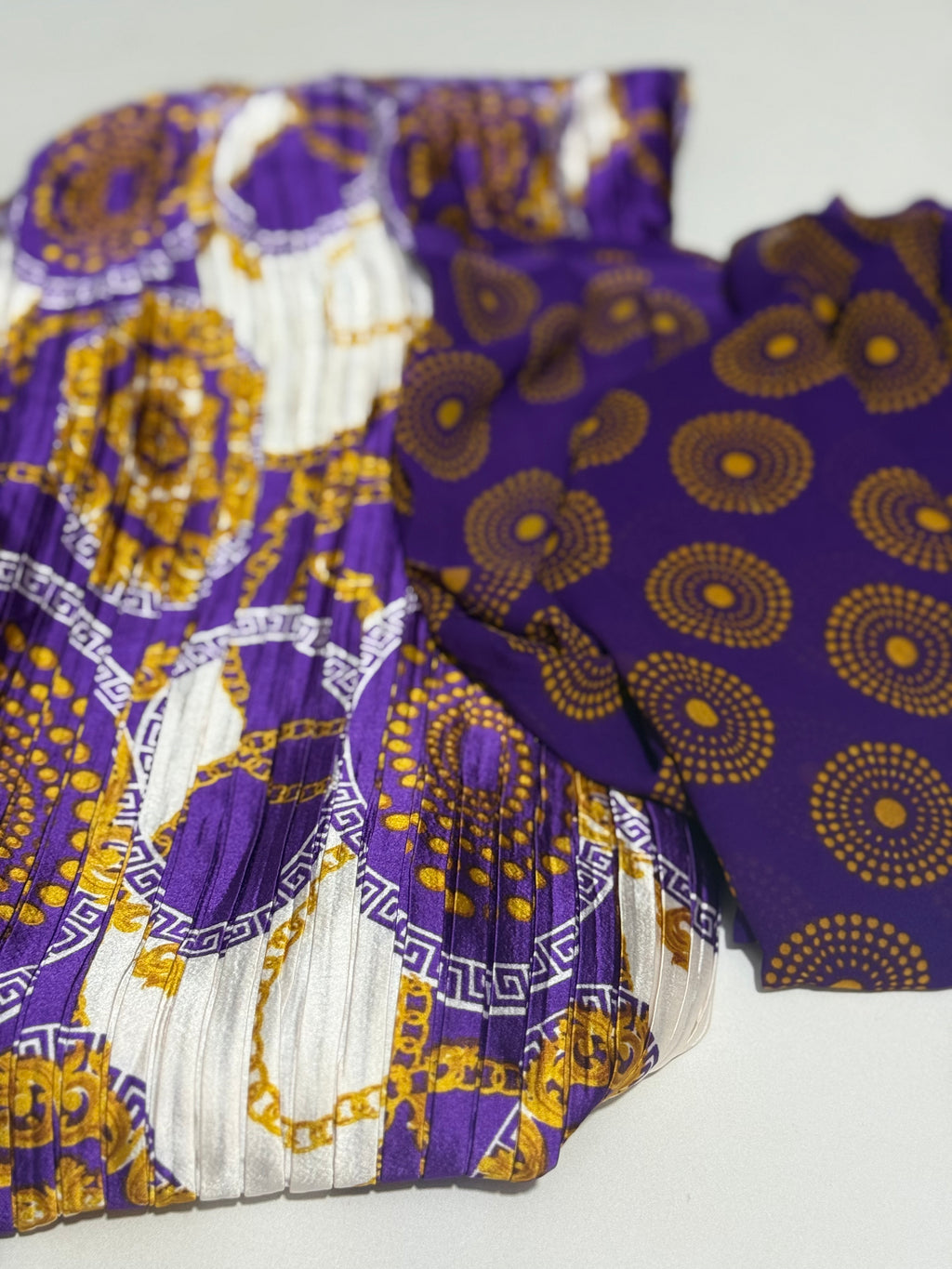 Firabella Pleated Premium Printed Silk & Chiffon Fabrics Combo