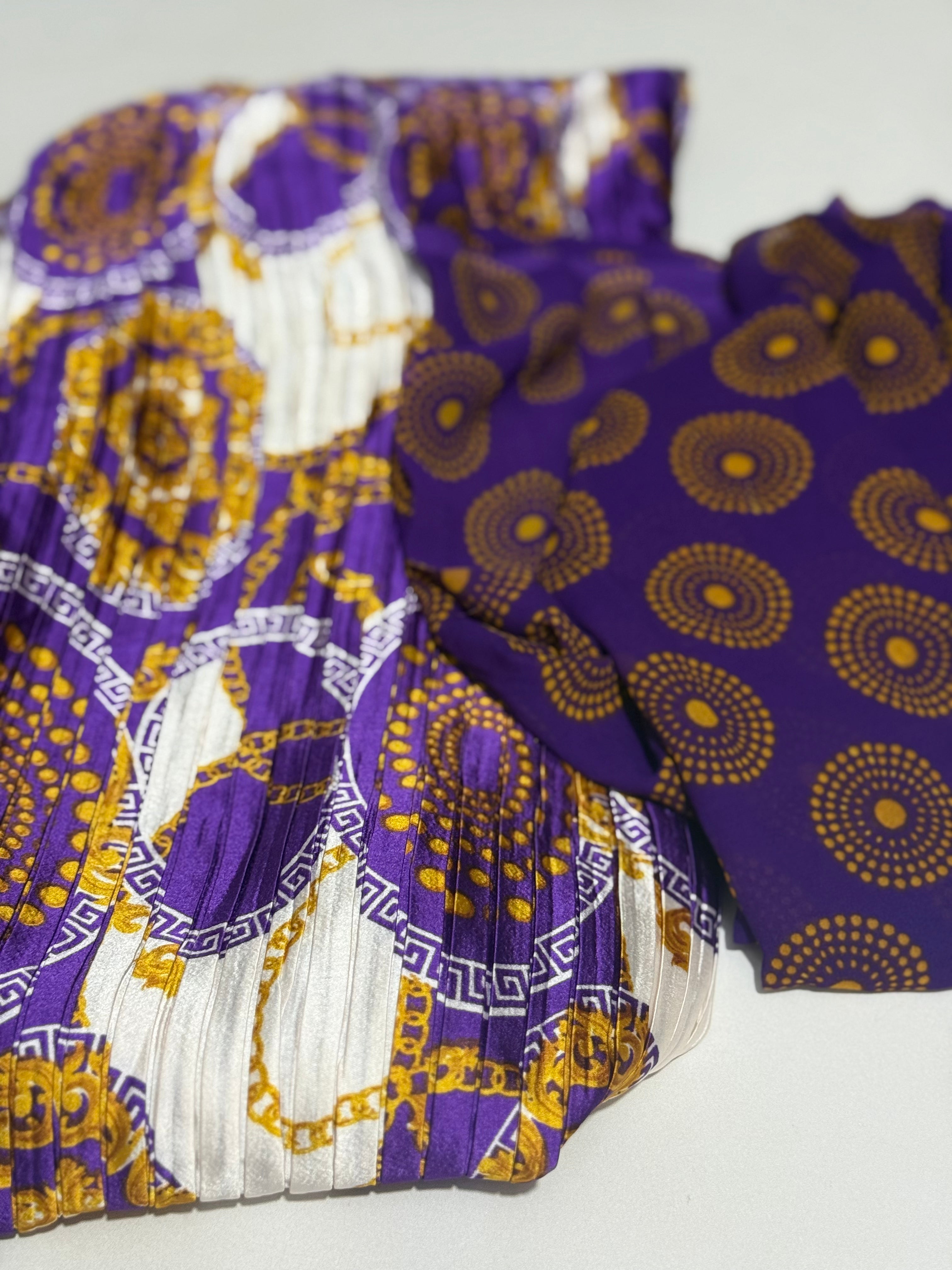 Firabella Pleated Premium Printed Silk & Chiffon Fabrics Combo