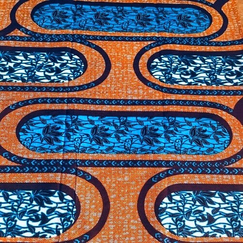 Close-up of fabric with blue and orange pattern