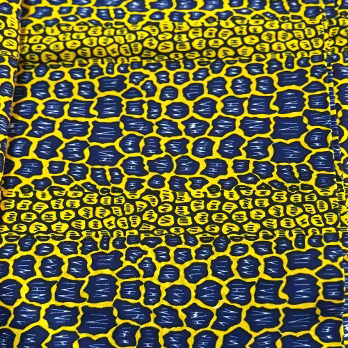 Patterned fabric with blue and yellow design