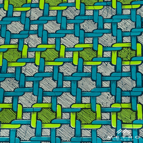 Woven pattern with green and blue colors on a textured background