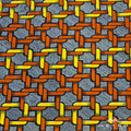 Woven pattern with orange, yellow, and gray colors on a textured background