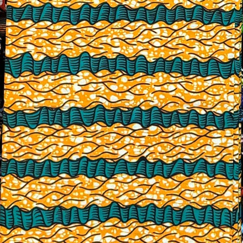 Patterned fabric with blue and yellow design