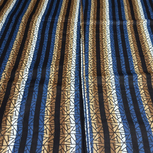 Fabric with blue and brown striped pattern